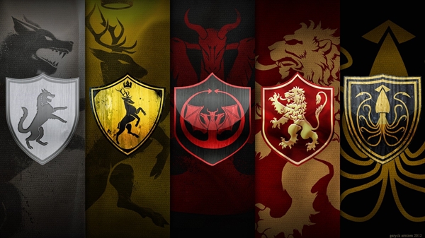 Brasões que lutaram a Guerra dos cinco reis, em Game Of Thrones. Crédito: Reprodução