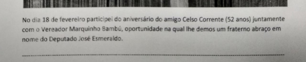 Trecho de atividade de servidor externo do deputado José Esmeraldo, descrita em relatório oficial do gabinete. Crédito: Reprodução