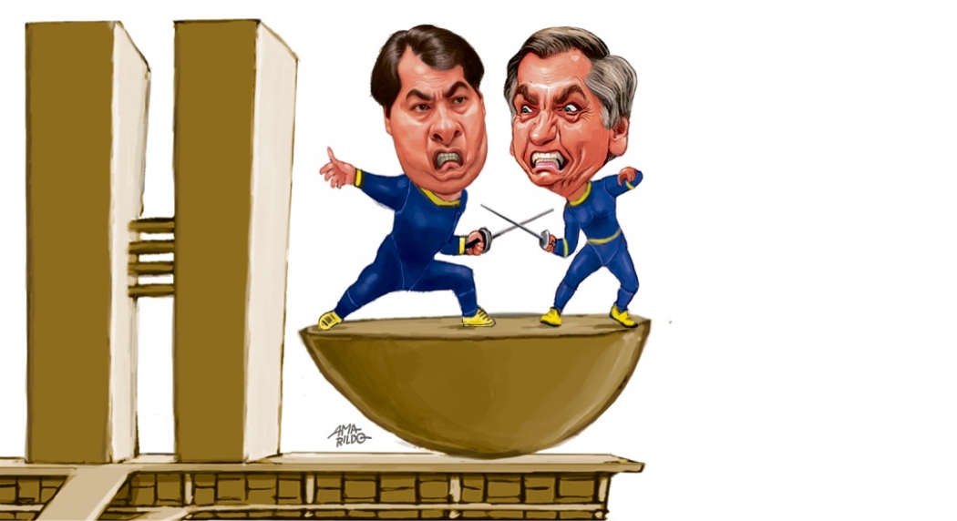 Guerra entre Jair Bolsonaro e Rodrigo Maia. Crédito: Amarildo
