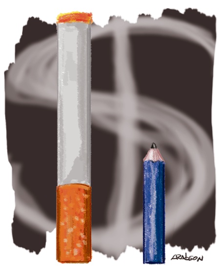 Gastos com fumo avançaram mais do que com educação. Crédito: Arabson