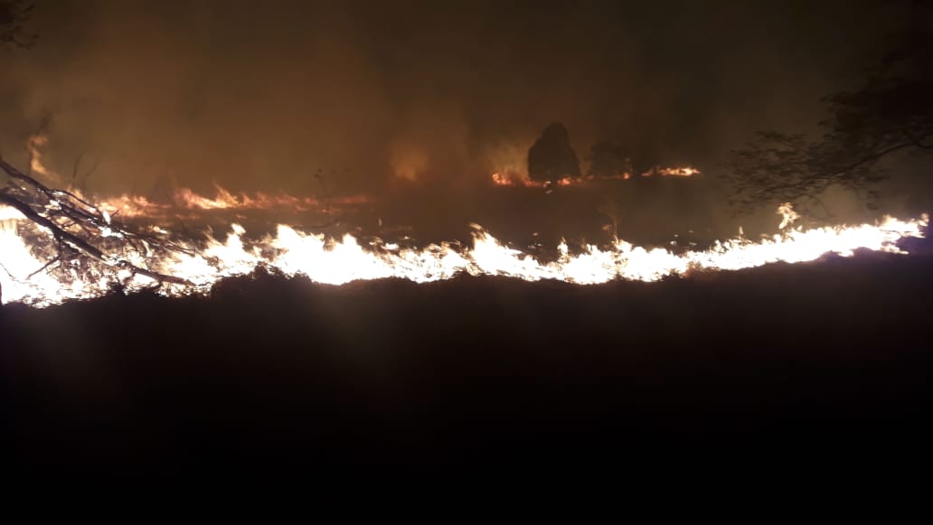Incêndio de grandes proporções tomou vegetação próximo ao CDPCOL, em Colatina. Crédito: Corpo de Bombeiros