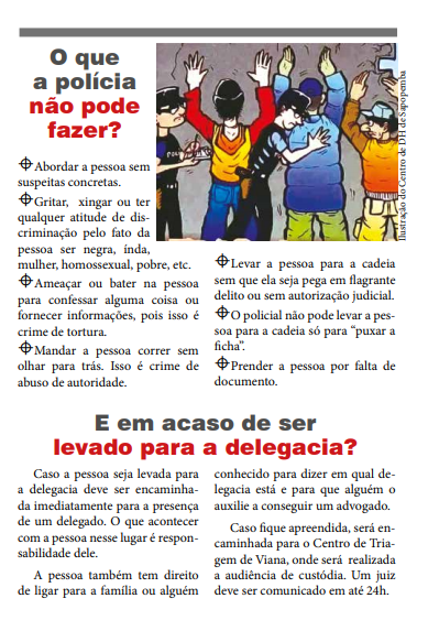 Cartilha sobre abordagem policial  . Crédito: Grito dos Excluídos